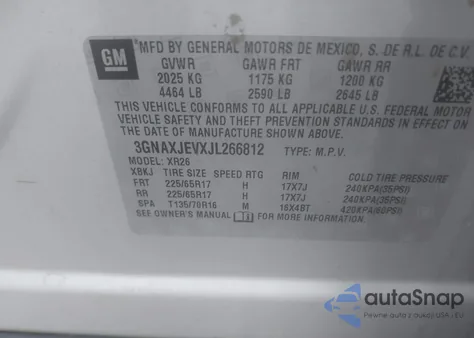 2018 Chevrolet Equinox Lt z USA, uszkodzony, nr VIN 3GNAXJEVXJL266812